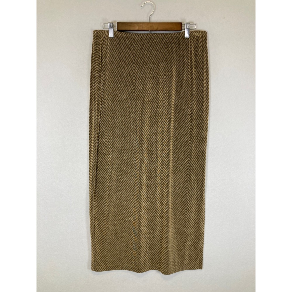 Dark Academia Vintage Gail Morgado Women M Bronze Herringbone Maxi Slit Skirt